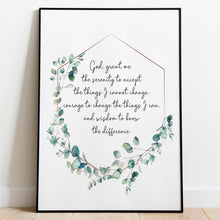Load image into Gallery viewer, Serenity Prayer Poster Print Sobriety gift Alcoholics Anonymous twelve step recovery - Framed & Unframed Options
