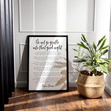Load image into Gallery viewer, Dylan Thomas Poem Print - Do not go gentle into that good night - bedroom decor print, poetry poster UNFRAMED