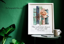 Load image into Gallery viewer, Ruth Bader Ginsburg Wall Art Never underestimate the power of a girl with a book - RBG Print - Framed & Unframed Options