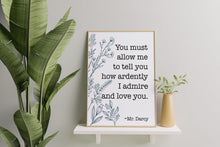 Load image into Gallery viewer, Pride and Prejudice Poster: Jane Austen, Mr. Darcy Love Declaration