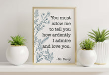 Load image into Gallery viewer, Pride and Prejudice Poster: Jane Austen, Mr. Darcy Love Declaration