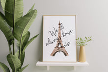 Load image into Gallery viewer, We'll Always Have Paris Casablanca Quote Art Print - Minimalist Eiffel Tower Watercolor Wall Art, Framed or Unframed, Classic Movie Quote