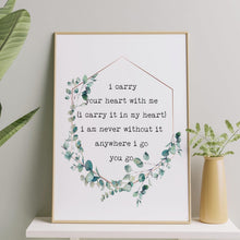 Load image into Gallery viewer, e.e. cummings 'i carry your heart' Poem Art Print