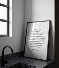 Load image into Gallery viewer, Travel Quote Print Mark Twain "Travel is fatal to prejudice, bigotry, and narrow-mindedness..."