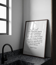 Load image into Gallery viewer, Travel Quote Print Mark Twain "Travel is fatal to prejudice, bigotry, and narrow-mindedness..."