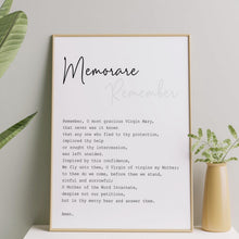 Load image into Gallery viewer, Memorare Prayer Print Remember prayer Framed Prayer Print - Catholic Prayer - Christian wall art - Framed and unframed versions