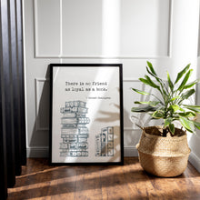 Load image into Gallery viewer, Ernest Hemingway Book Quote Print – Literary Wall Art, Book Lover Gift, Reading Decor, Book Stack Illustration Framed & Unframed Options