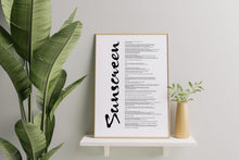 Load image into Gallery viewer, Sunscreen Song Lyrics Poster Print - Physical Print Without Frame