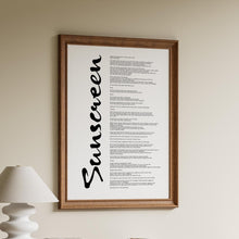 Load image into Gallery viewer, Sunscreen Song Lyrics Poster Print - Physical Print Without Frame
