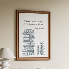 Load image into Gallery viewer, Ernest Hemingway Book Quote Print – Literary Wall Art, Book Lover Gift, Reading Decor, Book Stack Illustration Framed & Unframed Options