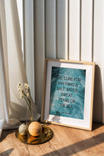 Load image into Gallery viewer, The cure for anything is salt water: sweat, tears or the sea Isak Dinesen Quote Karen Blixen Quote Framed & Unframed Options