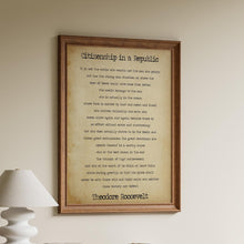 Load image into Gallery viewer, Theodore Roosevelt Citizenship in a Republic speech The Man in the Arena - unframed office decor print - political art motivational quotes