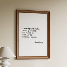 Load image into Gallery viewer, Albert Camus Invincible Summer Print Minimalist Philosophy Wall Art