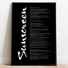 Load image into Gallery viewer, Sunscreen Song Lyrics Poster Print - Physical Print Without Frame