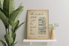 Load image into Gallery viewer, She is too fond of books - Louisa May Alcott Book Lover Print, Book Nook Decor