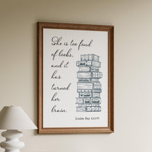 Load image into Gallery viewer, She is too fond of books - Louisa May Alcott Book Lover Print, Book Nook Decor