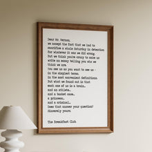Load image into Gallery viewer, The Breakfast Club Movie Quote Print – Dear Mr. Vernon Letter – 80s Cult Classic Wall Art – Retro Film Decor – Framed or Unframed