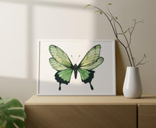 Load image into Gallery viewer, Green Butterfly Wall Art – Nature-Inspired Watercolor Print