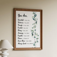 Load image into Gallery viewer, Christian Affirmation Print You Are... Beautiful, Victorious, Enough, Created, Strong, Amazing, Capable, Chosen, Never Alone, Loved