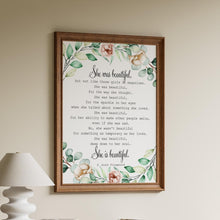 Load image into Gallery viewer, She Was Beautiful F Scott Fitzgerald Quote With Watercolor Wreath - Valentines Day Gift For Her - Framed and Unframed Options