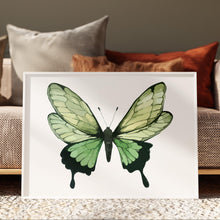 Load image into Gallery viewer, Green Butterfly Wall Art – Nature-Inspired Watercolor Print