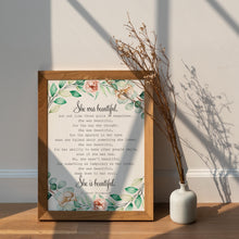 Load image into Gallery viewer, She Was Beautiful F Scott Fitzgerald Quote With Watercolor Wreath - Valentines Day Gift For Her - Framed and Unframed Options