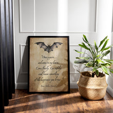 Load image into Gallery viewer, Dracula Quote Print Welcome Sign Gothic Wall Art - Literary Decor - Bram Stoker Poster - Victorian Horror Aesthetic - Vampire Welcome Sign