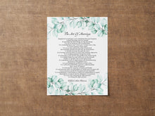 Load image into Gallery viewer, The Art of Marriage Poem Print – Wilferd Arlan Peterson Wedding Reading – Eucalyptus Wall Art for Wedding or Anniversary Gift