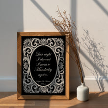 Load image into Gallery viewer, Rebecca, Daphne du Maurier, Last night I dreamt I went to Manderley again, Quote Print Literary Wall Art Framed & Unframed Options