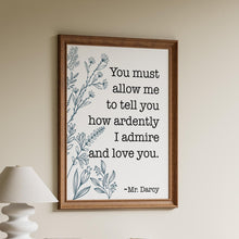 Load image into Gallery viewer, Pride and Prejudice Poster: Jane Austen, Mr. Darcy Love Declaration