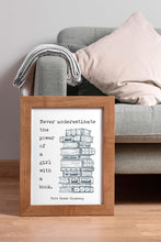 Load image into Gallery viewer, Ruth Bader Ginsburg Quote Feminist Wall Art Print “Never underestimate the power of a girl with a book.”