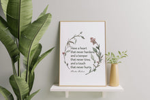 Load image into Gallery viewer, Charles Dickens Quote Print, Have a heart that never hardens, Book lover Gift, Literary Wall Art, Home Library Art Framed & Unframed Options