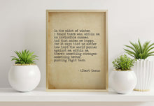 Load image into Gallery viewer, Invincible Summer Albert Camus Quote Print – “In the Midst of Winter”