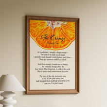 Load image into Gallery viewer, Wendy Cope The Orange poem print with vibrant orange artwork and literary typography