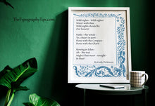 Load image into Gallery viewer, Emily Dickinson Poem Print – “Wild Nights” Romantic Poetry Wall Art