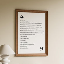Load image into Gallery viewer, The Breakfast Club Movie Quote Closing Lines Letter to Mr. Vernon, Black and White, Movie Lover Gift