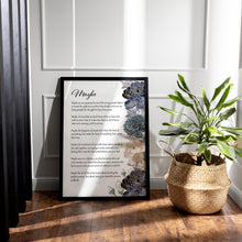 Load image into Gallery viewer, Maybe Poem Print 1st Anniversary Gift or Wedding Memento – Love Poem Wall Art with Elegant Blue Floral Design