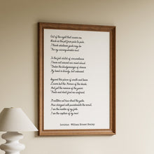 Load image into Gallery viewer, Invictus poem by William Ernest Henley in black flowing script on a white background