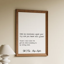 Load image into Gallery viewer, Stanza from Still I Rise by Maya Angelou in black typewriter lettering on a white background with script attribution, in a wooden frame