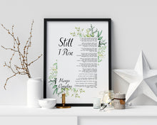 Load image into Gallery viewer, Still I Rise Maya Angelou poem Feminist Art Wall Art self respect quote Bedroom decor office decor dorm decorations Watercolor UNFRAMED