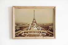 Load image into Gallery viewer, Ernest Hemingway Quote - Paris is a moveable feast - Eiffel Tower Paris Print for library or office wall Art Hemingway library decor