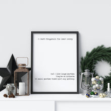Load image into Gallery viewer, F Scott Fitzgerald Quote - I like large parties they’re so intimate Great Gatsby Print for home library office wall Art book quote print
