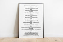 Load image into Gallery viewer, Prayer For Peace - Prayer of Saint Francis - Lord, make me an instrument of your peace - prayer print for Home nursery Art UNFRAMED