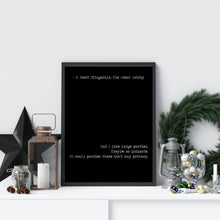 Load image into Gallery viewer, F Scott Fitzgerald Quote - I like large parties they’re so intimate Great Gatsby Print for home library office wall Art book quote print