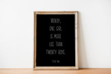 Load image into Gallery viewer, Peter Pan Quote - Wendy, one girl is more use than twenty boys - Unframed book Print for little girl's Bedroom Playroom Nursery art