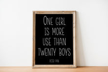 Load image into Gallery viewer, Peter Pan Quote - One girl is more use than twenty boys - Unframed book Print for baby girl nursery wall art