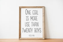 Load image into Gallery viewer, Peter Pan Quote - One girl is more use than twenty boys - Unframed book Print for baby girl nursery wall art