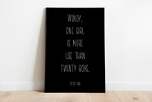 Load image into Gallery viewer, Peter Pan Quote - Wendy, one girl is more use than twenty boys - Unframed book Print for little girl's Bedroom Playroom Nursery art
