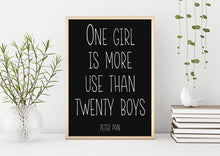 Load image into Gallery viewer, Peter Pan Quote - One girl is more use than twenty boys - Unframed book Print for baby girl nursery wall art