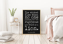 Load image into Gallery viewer, Bible verse wall art - Proverbs 28 :1 - Scripture wall art